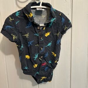 Wrangler 6m Blue and Yellow Dino button up short sleeve flannel Onesie